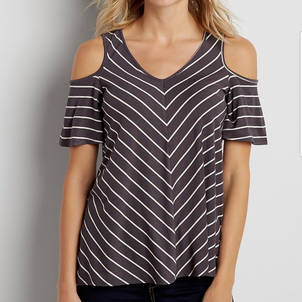 Striped Cold Shoulder Tee